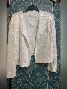 H&M White Sequin Blazer Jacket